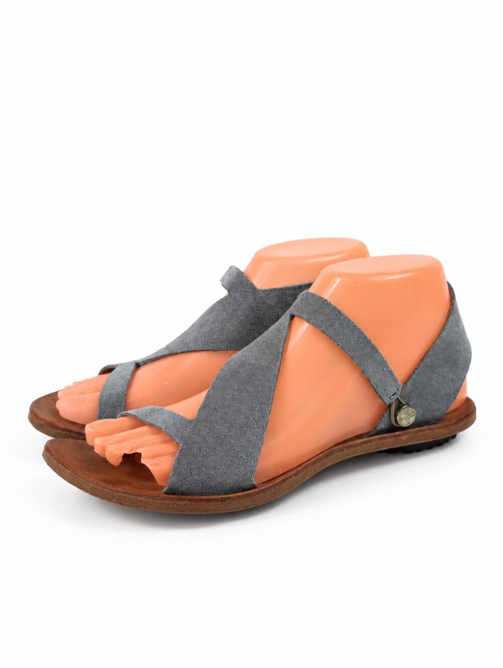 CYDWOQ Pompas Gray Leather Handemade Women's Sandals Size EU 36 - US 6